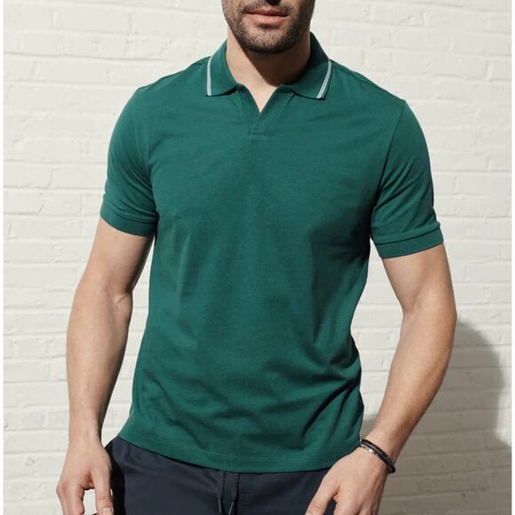 UNTUCKit Johnny Collar Polo Cotton Short Sleeve Ribbed Stripe Green Size XL - Picture 1 of 5